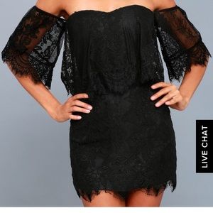 Black lace off the shoulders bodycon.
